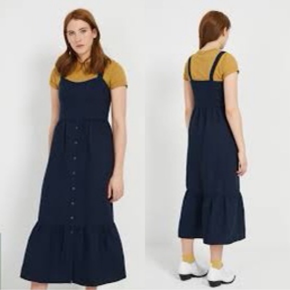 NWT!!! Frank and Oak Button Down Ruffle Dress Navy Small - Picture 1 of 5